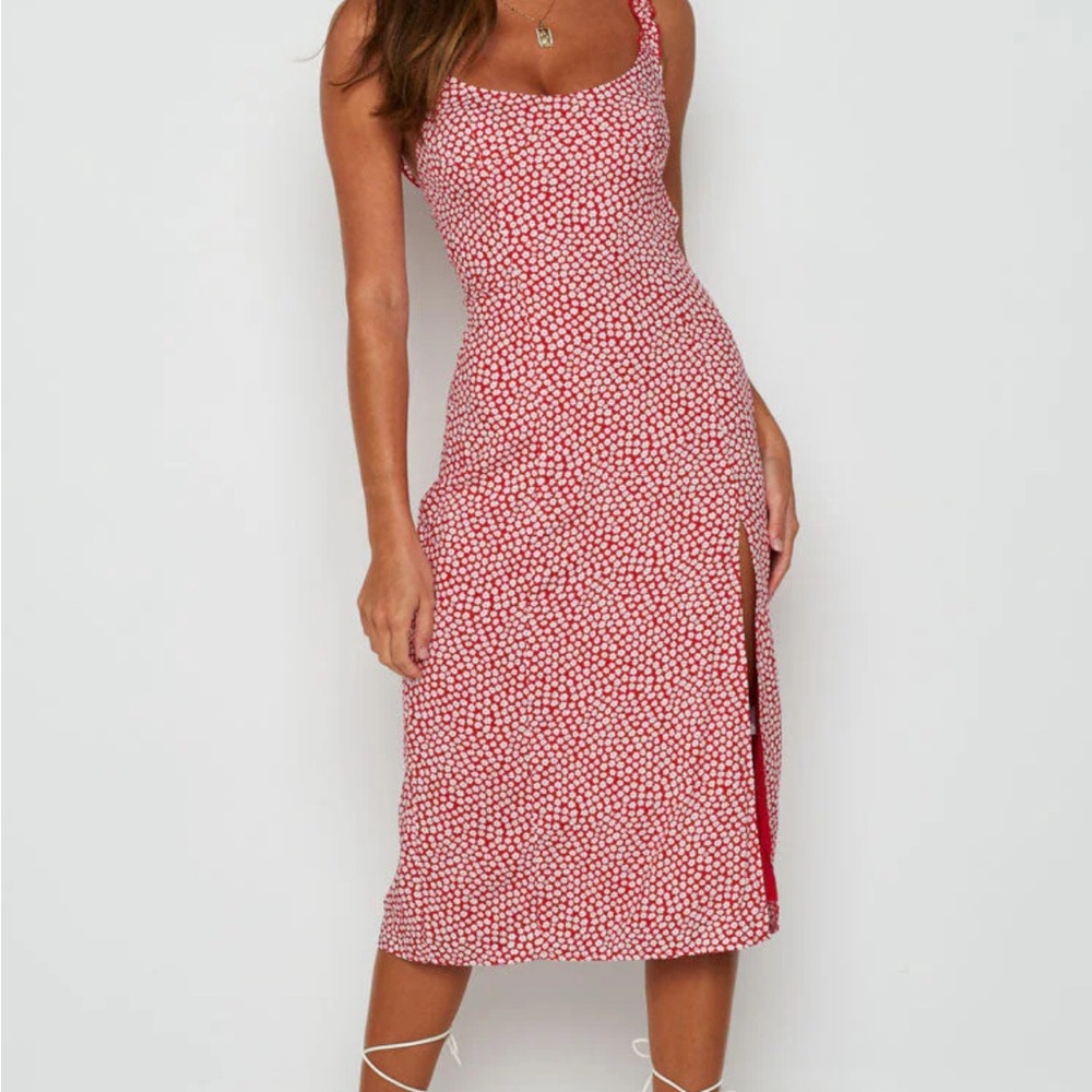 Red Floral Midi Dress